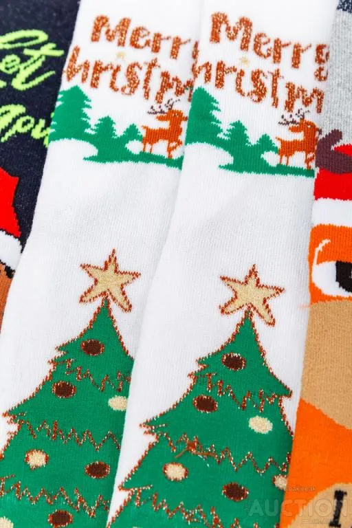 Комплект женских носков новогодних 3 пары, цвет темно-синий,белый,светло-серый, 151R253 Продаж