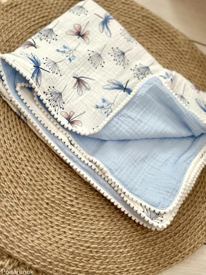 фото, Плед муслиновий 100% бавовна дитячий 70*100 см (різні кольори) блакитний