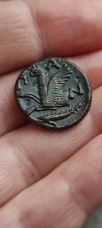 Купити Пантикапей. Древняя Монета Тетрахалк 320 год до н.э.  Сатир - грифон, осетр kv643