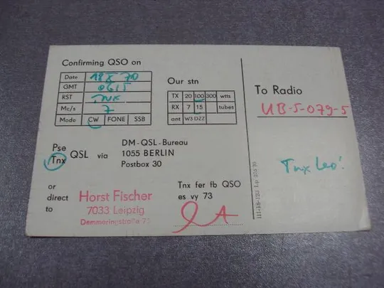 карточка радиообмена QSL германия берлин 1970 №2364 Інтернет-аукціон