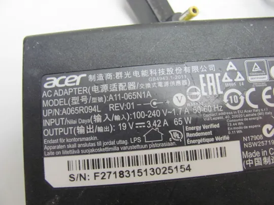 3847с адаптер живлення ACER A11-065N1A 19V 65W Продаж