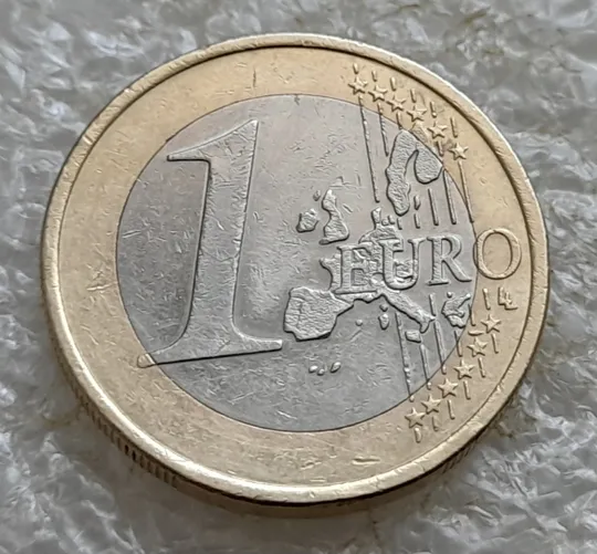 (6714ря) 1 євро 2002 Німеччина, D, розшарування на аверсі (1 евро 2002 Германия, ФРГ, ФРН) Недорого