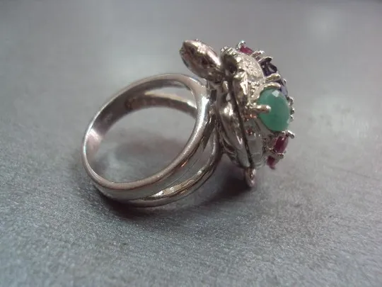 кольцо черепаха черепашка с камнями рубин, сапфир, изумруд серебро 925 проба 13,99г размер 17,5 №151 Продаж