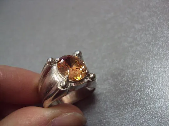 Кольцо перстень серебро 925 проба Украина оранжевый цирконий вес 8,71 г 17,5-18 размер №11864 Продаж