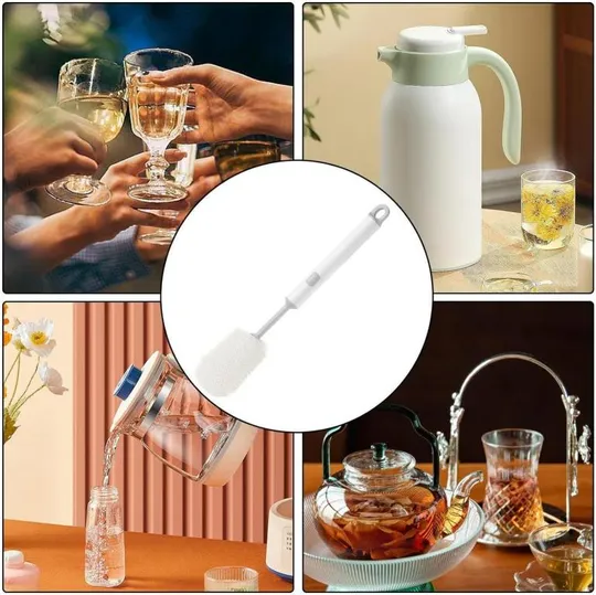 Купити Губка для мытья стаканов, бутылок с длинной ручкой и сменной насадкой 28*5,5 см