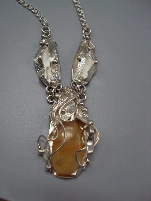 Колье ожерелье янтарь листья листочки авторская работа серебро 925 проба Украина вес 41,89 г №14131 З аукціону
