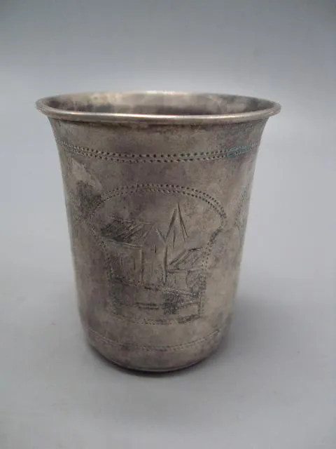 Рюмка стопка узор архитектура и цветы серебро 84 проба А.В 1896 вес 38,62 г размер 6,5х5,3 см №14326 Характеристики