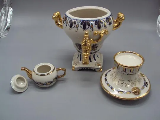 Фигура фарфор статуэтка Самовар и заварник Гжель высота 26 см №13685 Інтернет-аукціон