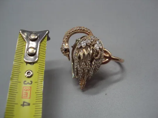 Купити Женское кольцо лебедь золото клеймо 585 проба Украина ГБП2 фианит вес 17,04 г размер 17,5 №14717