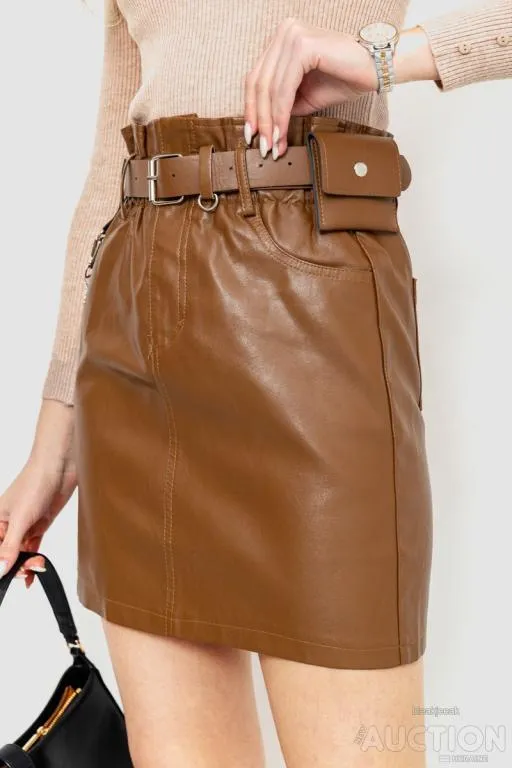 Юбка с ремнем из экокожи, цвет коричневый, 186R5260 З аукціону