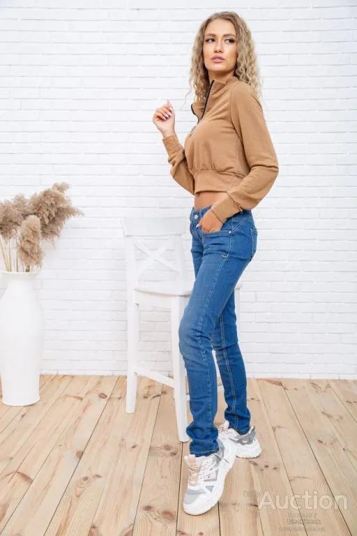 Купити Укороченный женский свитшот на змейке, светло-коричневого цвета, 119R376