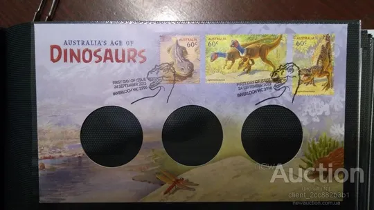 Австралия-Динозавры-2013. Спец Конверт с марками и медальонами. MNH. З аукціону
