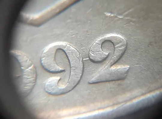 (5528) 50 копійок 1992 1БАм царапина штемпеля у році карбування на аверсі (50 копеек 1992 1БАм брак) Продаж