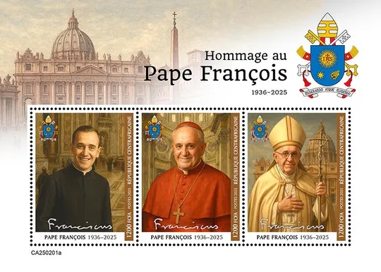 ЦАР-Папа Франциск-2025.Чистый полный комплект-Блок+М/Лист. MNH. Ціна