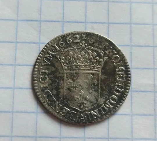 1662 ФРАНЦИЯ Король ЛЮДОВИК XIV Серебряная Французская монета 1/12 Экю подлинная kf735 З аукціону