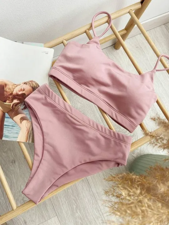 Купити Купальник спортивний топ і високі плавки бразиліана біфлекс (знімні чашки) Christel 02 темний пудровий S