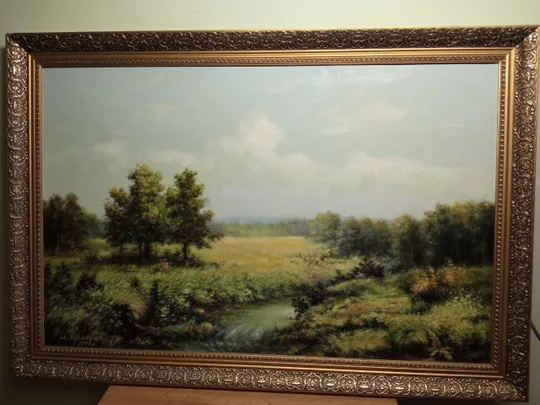 Картина пейзаж Летний день М. Кравець 1998 Струмок холст масло Ручей М. Кравец №193 Торговий майданчик