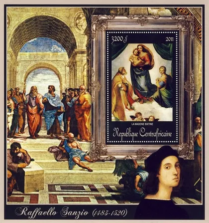 фото, ЦАР-Живопись- Рафаэль -2011.Чистый  красивый Блок.MNH.