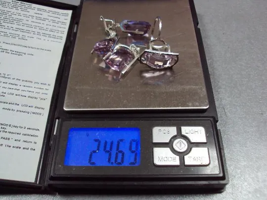 Комплект серьги кольцо 19 размер и подвеска кулон аметист серебро 925 проба 24,69 г клейм нет №13086 Інтернет-аукціон