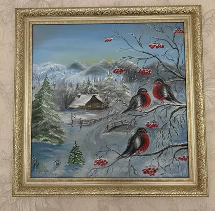 фото, Картина олією з оформленням в рамі "Снігурі" 60×60