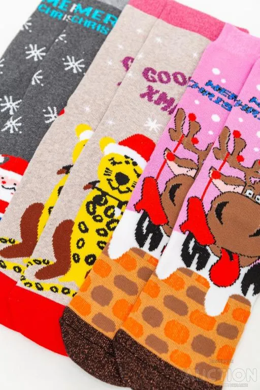 Купити Комплект женских носков новогодних 3  пары, цвет розовый, бежевый, темно-серый, 151R256