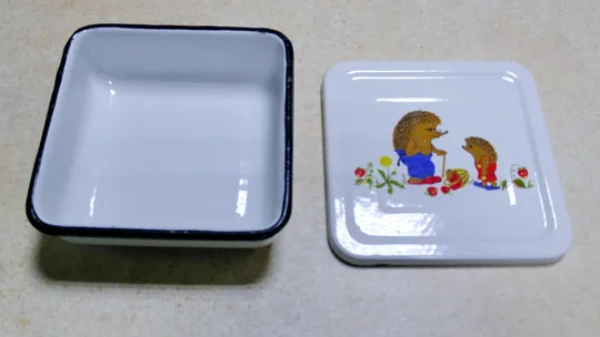 Лоток контейнер емалірований дитячий посуд Їжачки старий радянський Вживане #3 Продаж