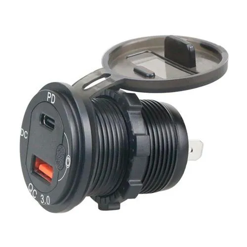 Купити Встраиваемый адаптер Type-C PD USB QC3.0 с вольтметром 12-24В в прикуриватель