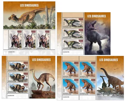 фото, ЦАР-Динозавры-2023.Чистый полный комплект-4 М/Листа.MNH.
