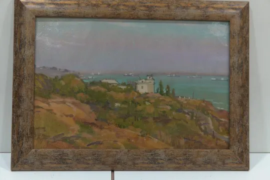 картина Карманов 1958 г. Морской пейзаж. Картон, масло В раме 46х33,5 см, без рамы 39х26,5 см №90 Ціна