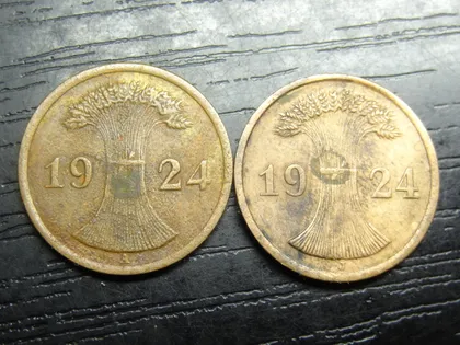 фото, 2 рентенпфеніга Німеччина 1924 (два різновиди)