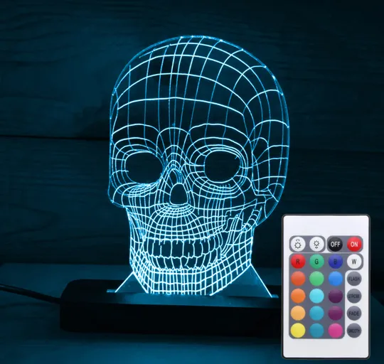 Акриловий світильник-нічник з пультом 16 кольорів Череп tty-n000026 Ціна