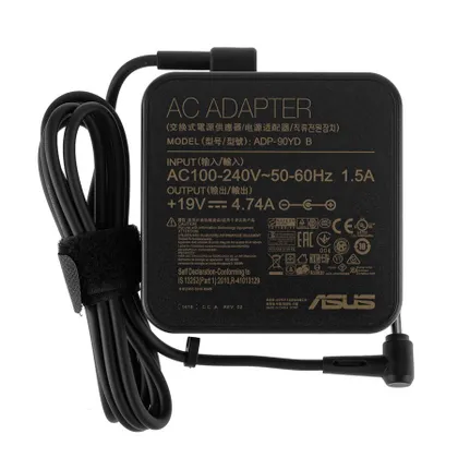 фото, Оригінальний блок живлення для ноутбука ASUS 19V, 4.74A, 90W, 4.5*3.0-PIN, квадратний, black (нужен кабель!)