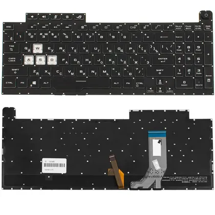 фото, Клавіатура для ноутбука ASUS (G731GU, G731GV) rus, black, без кадру, підсвічування клавіш (RGB 4, 16 pin) (оригінал)