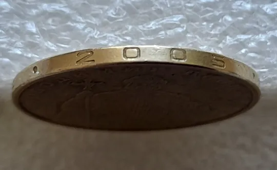 (6357) 1 гривня 2005 викрошка у букві "Д" слова "ОДНА" на гурті (1 гривна 2005 брак) Інтернет-аукціон