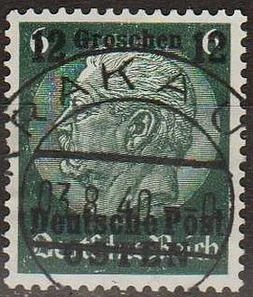 фото, 1939 - Рейх - GG - Надрук 12 Мі.3 _гаш