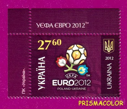 фото, ** УКРАИНА 2012 марка ЕВРО Логотип УГЛОВАЯ С НАДПИСЬЮ ЛВ