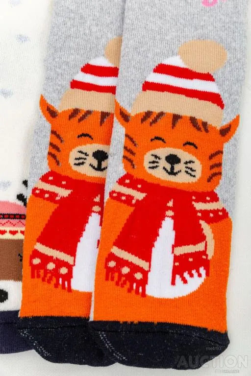 Комплект женских носков новогодних 3 пары, цвет молочный;светло-серый;темно-серый;, 151R259 З аукціону