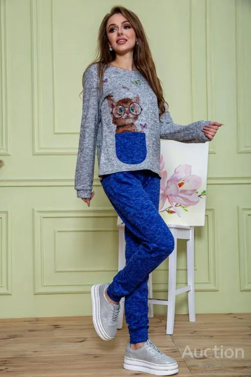 Женский костюм штаны + кофта, серо-синего цвета, 172R1211-2 Продаж