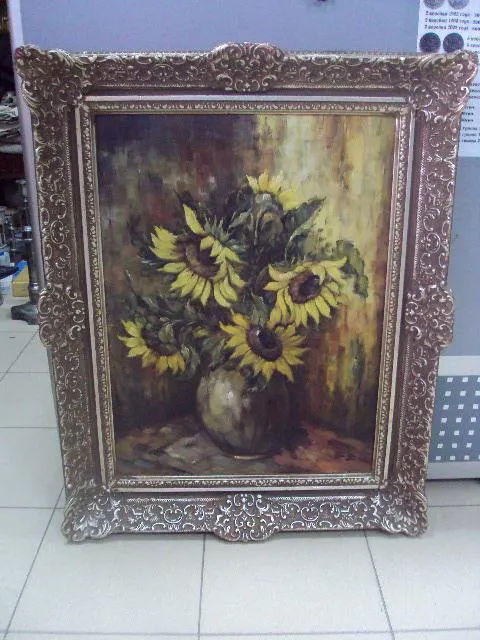 Большая картина Натюрморт Подсолнухи в ажурной раме. масло, холст №160 Ціна