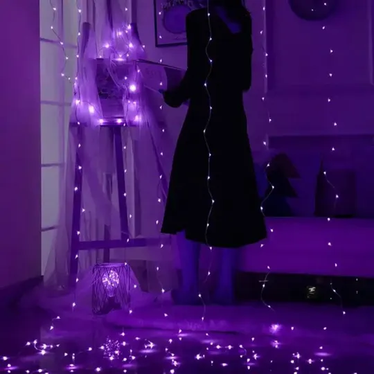 Гирлянда штора Роса + пульт, 1,8x1,2м, 144 LED, от USB и сети 220В, 12 нитей, 8 режимов Фиолетовый Продаж