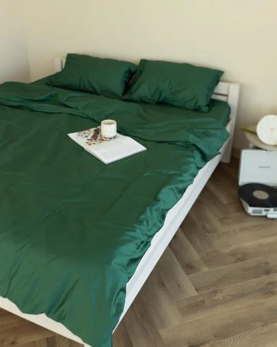 Постельное белье двуспальное Dushka Home Сатин Люкс 20921 180х215 см изумрудное Ціна