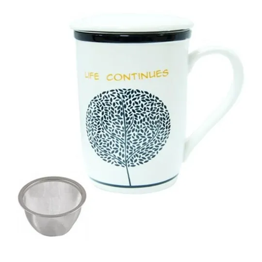 Купити Кружка с крышкой и ситом "Жизнь продолжается", 350мл (Чашка заварник для чая с металлическим ситом)