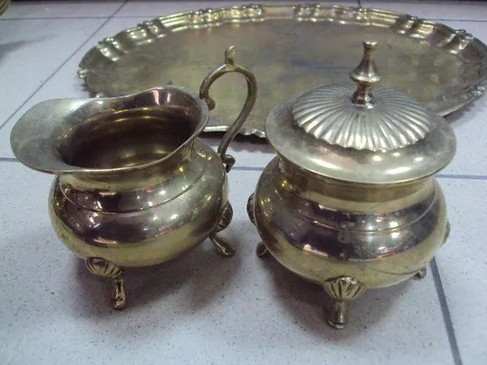 Чайный кофейный сервиз набор чайник, заварник, сахарница, сливочник молочник и поднос латунь (№1829) Продаж