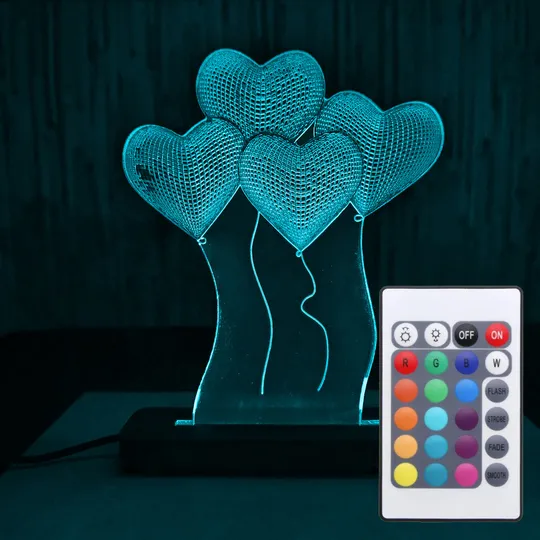 Акриловий світильник-нічник з пультом 16 кольорів Серця tty-n000035 Ціна