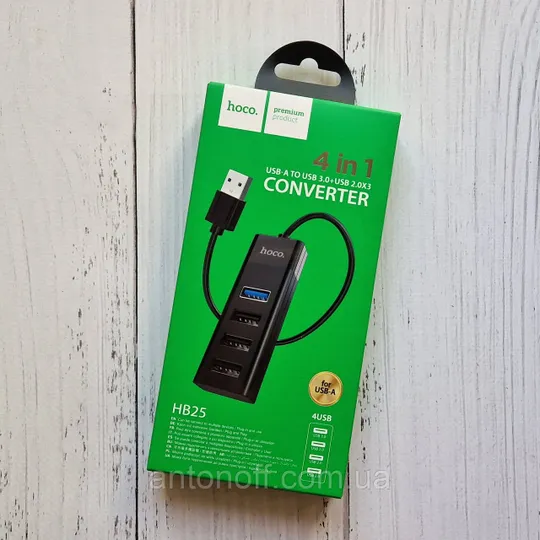USB хаб адаптер Hoco HB25 4in1 (USB to USB3.0 + 3xUSB2.0) Чорний Ціна