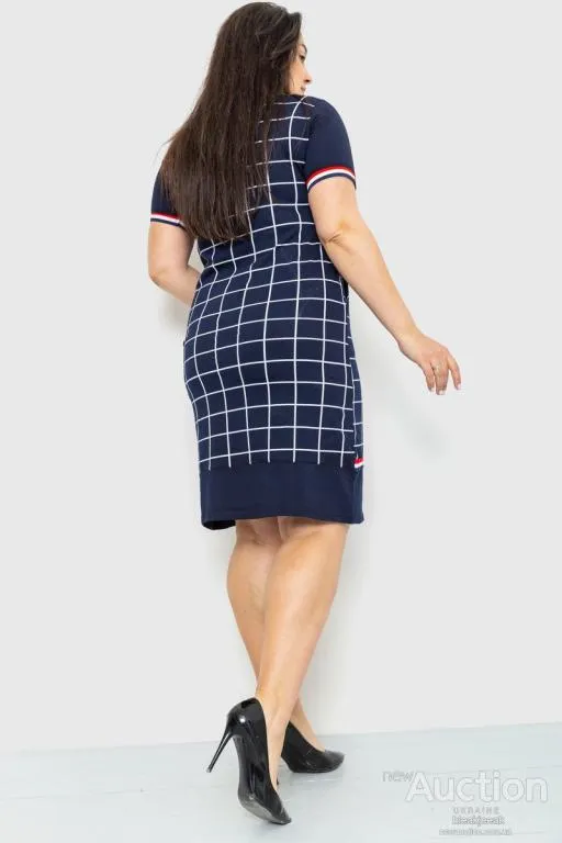 Платье в клетку повседневное, цвет темно-синий, 231R6234 Продаж