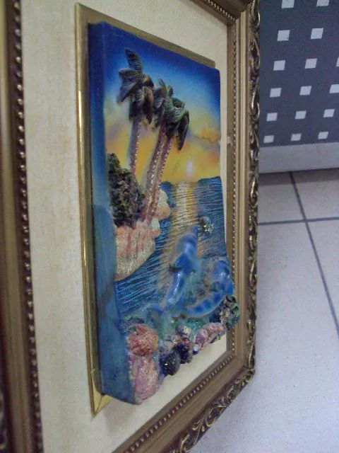 Купити Картина барельеф морской пейзаж с дельфинами море в раме 33 х 27,5 см №11033