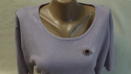 Брошка мельхіор скань червоне скло стара радянська біжутерія Вживане в Україні