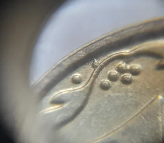 (7631) 10 копійок 2013 викрошка на реверсі між кантом та вінком біля 8 грона (10 копеек 2013 брак) З аукціону