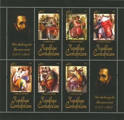 фото, ЦАР-Живопись-Микеланджело-2011. Чистый красивый М/Лист. MNH.